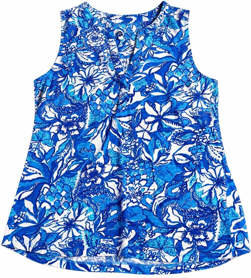 Lilly Pulitzer Blue Dev Flocking Fabulous Knit Top Size Large